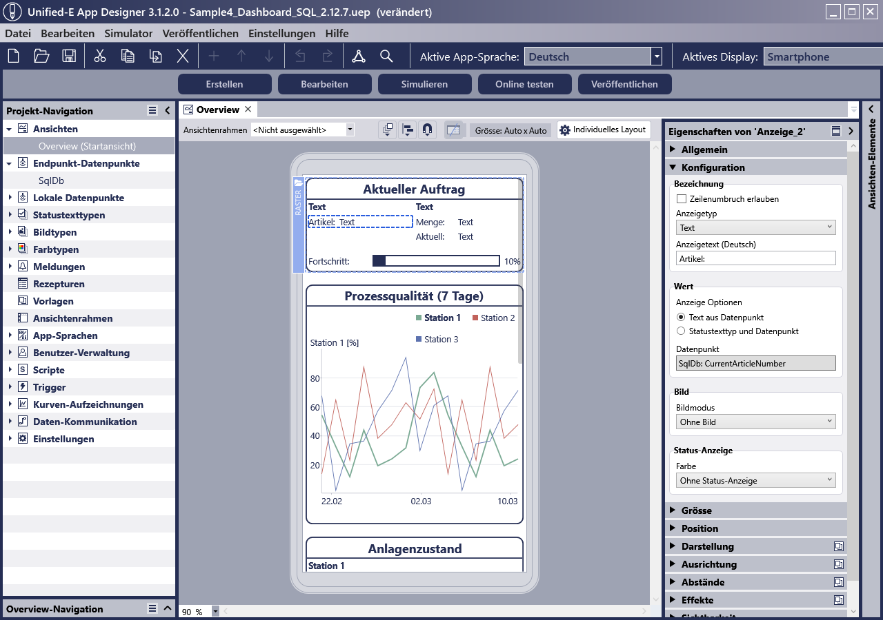Konfigurieren Sie Ihr Remote-HMI bequem im HMI-Editor Unified-E App Designer.