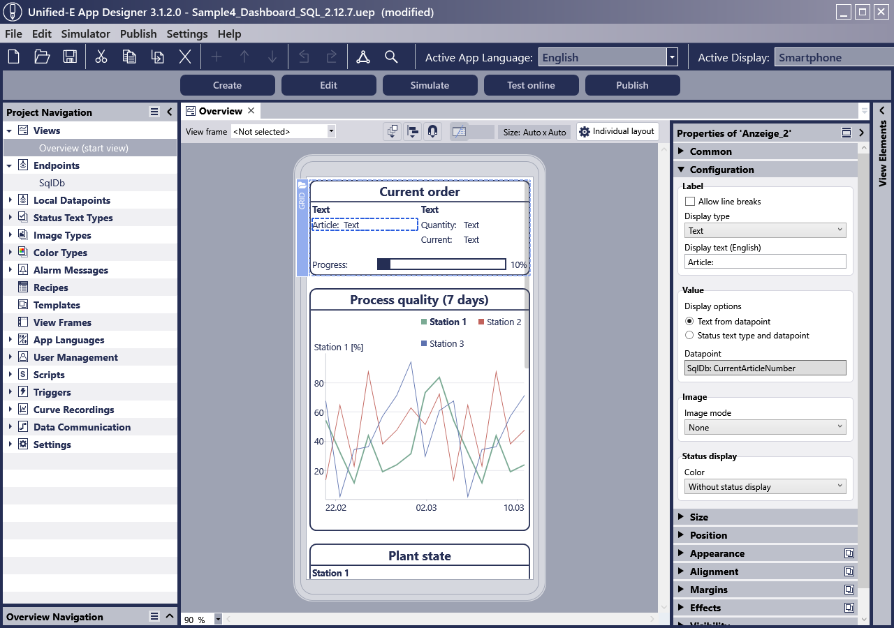 Easily configure your remote HMI in the Unified-E App Designer HMI editor.